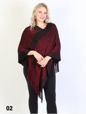 Speckled Striped Poncho W/Fringes